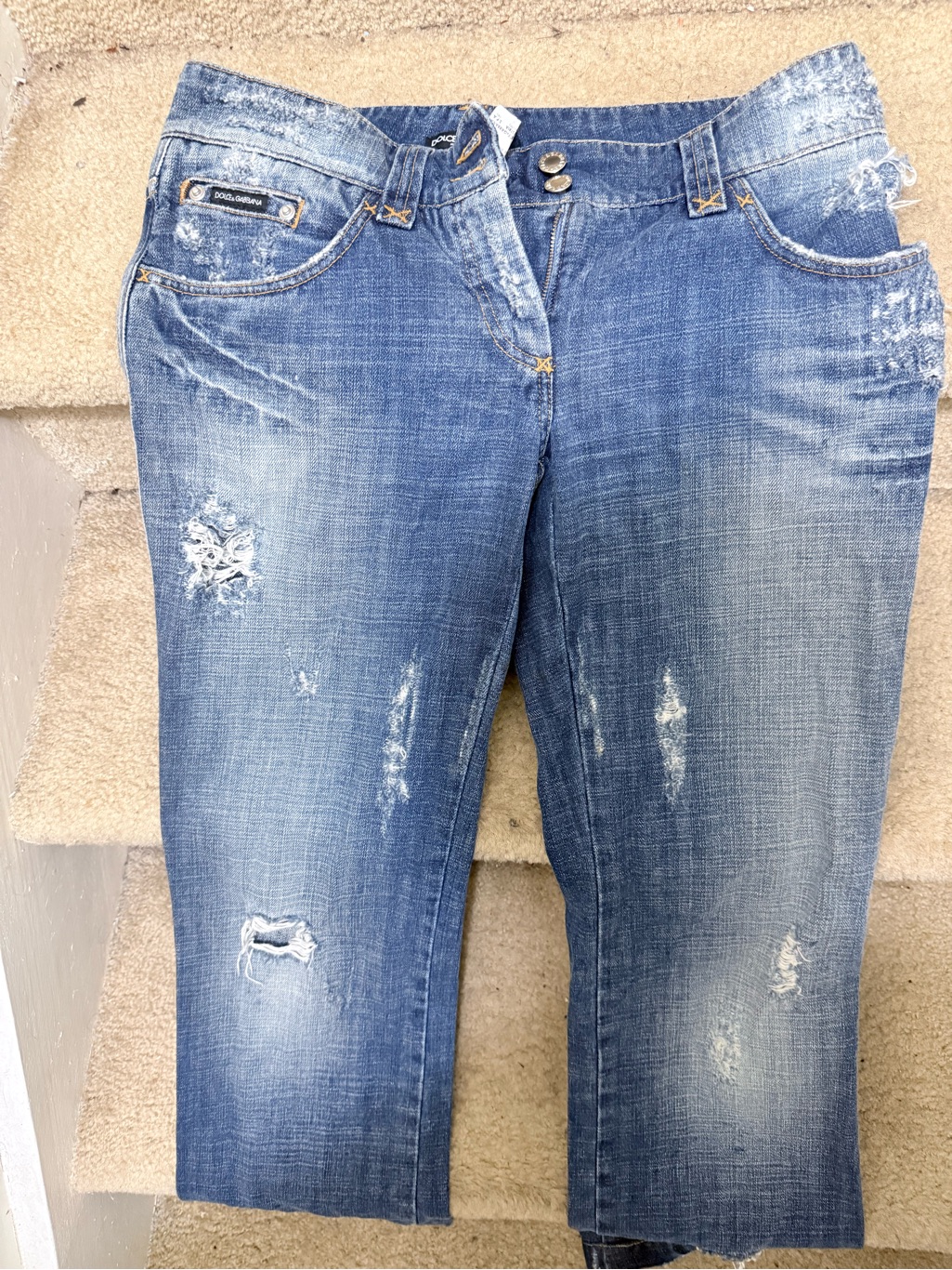 Dolce & Gabbana Distressed Mid-Blue Cropped Jeans